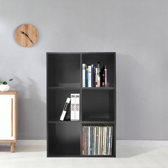Fächerschrank Vakkie - 6 offene Fächer Aufbewahrungsschrank - Bücherregal - Wandschrank - Schwarz