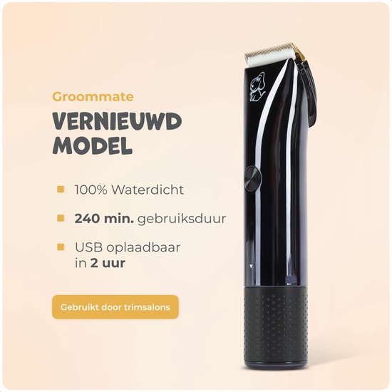 Dutchwide Groommate Kabellose Tierschermaschine - Inkl. 4 Aufsätze - schwarz