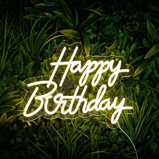 Partizzle Happy Birthday Neonschild - LED Lichter 41x31 cm - dimmbar & aufhängbar - USB Anschluss - festliche Geburtstagsdekoration