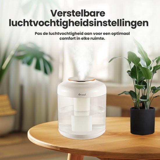 Luftbefeuchter - 1.5L - Luftbefeuchter - Luftreiniger - Schnurlos & Wiederaufladbar - Babyzimmer Luftbefeuchter - Flüsterleise - Luftbefeuchter - Weiß - Saaf