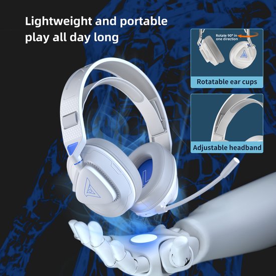 TAIDU Gaming Headset - 2.4GHz - PS4 Wireless - Over-Ear PS5 Kopfhörer - Mit Mikrofon - Leichtgewicht - Multiplattform - Weiß