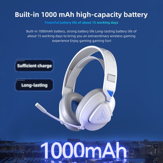 TAIDU Gaming Headset - 2.4GHz - PS4 Wireless - Over-Ear PS5 Kopfhörer - Mit Mikrofon - Leichtgewicht - Multiplattform - Weiß