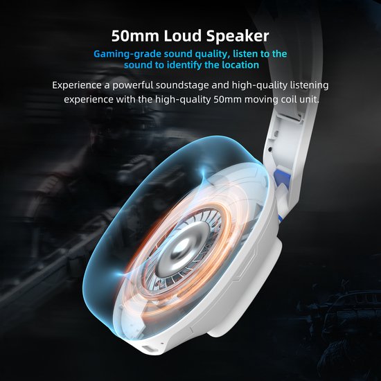 TAIDU Gaming Headset - 2.4GHz - PS4 Wireless - Over-Ear PS5 Kopfhörer - Mit Mikrofon - Leichtgewicht - Multiplattform - Weiß