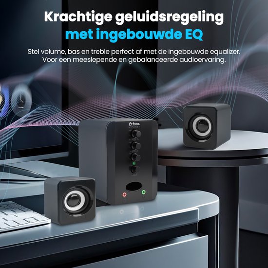 Faas - PC-Lautsprecher 2.1 - Bluetooth 5.0 - integriertes Mikrofon - USB-C & USB-A Anschluss - Stereo-Lautsprecherset - Schwarz