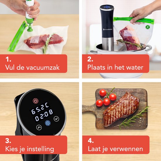 KitchenBrothers Sous Vide Stick Set - Inkl. Zubehör - 1200 W - 11 x 7,5 x 34,7 cm - Schwarz