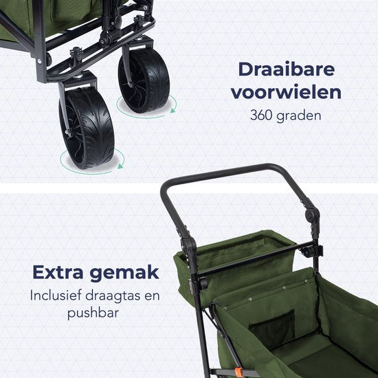 LifeGoods Wagon - Schwenkbare Räder - Bremssystem - bis zu 120Kg - 120 x 61 x 80cm - Grün