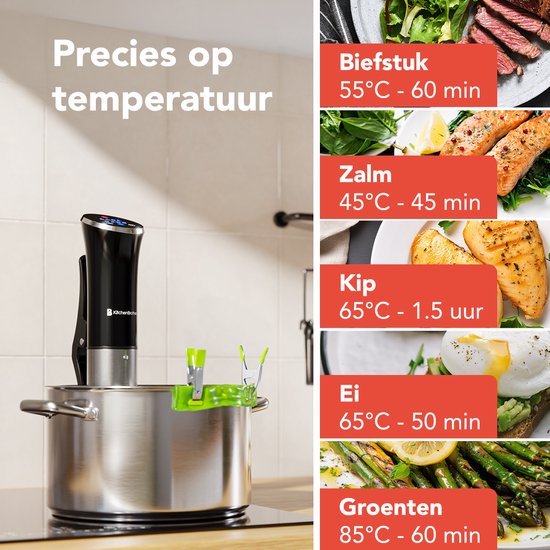 KitchenBrothers Sous Vide Stick Set - Inkl. Zubehör - 1200 W - 11 x 7,5 x 34,7 cm - Schwarz