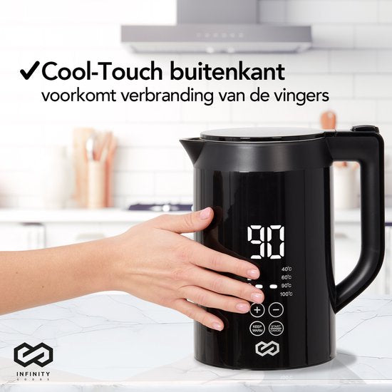 Infinity Goods Wasserkocher mit Temperaturregelung - Heizfunktion - Temperaturregelung - 1.5L - Schwarz