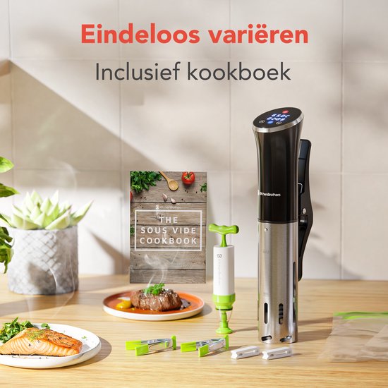 KitchenBrothers Sous Vide Stick Set - Inkl. Zubehör - 1200 W - 11 x 7,5 x 34,7 cm - Schwarz