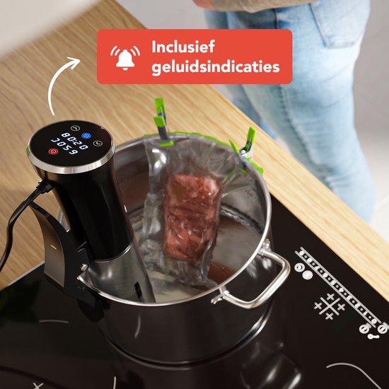 KitchenBrothers Sous Vide Stick Set - Inkl. Zubehör - 1200 W - 11 x 7,5 x 34,7 cm - Schwarz