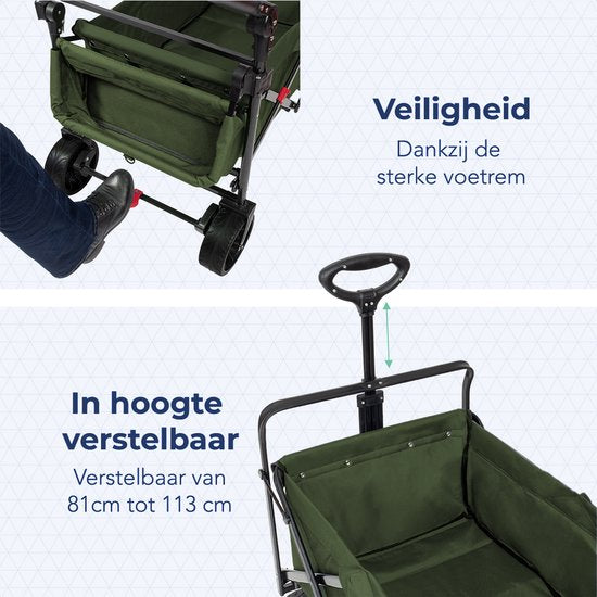LifeGoods Wagon - Schwenkbare Räder - Bremssystem - bis zu 120Kg - 120 x 61 x 80cm - Grün