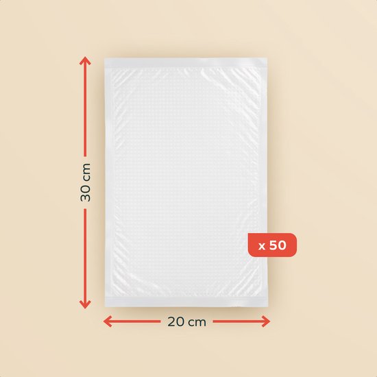 KitchenBrothers Vakuumbeutel - 50 Stück - 20x30cm - BPA-frei - Vakuumbeutel Lebensmittel - Sous vide Beutel - Für Vakuumiergerät