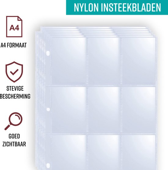NAPI Sammelmappe für 900 Karten - 9 Fächer - Kunstleder - Reißverschluss - 50 Seiten - Format A4 - Rot/Weiß