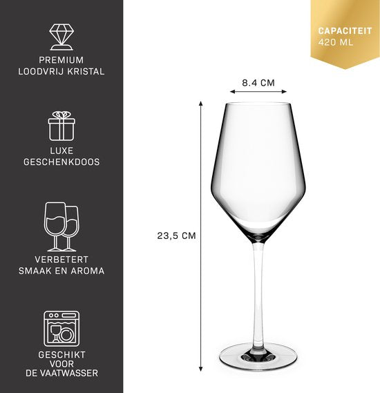 BarDeluxe® Weingläser Weißwein - mundgeblasene Kristallgläser 420ml - handgefertigt & bleifrei - Weinglas - 4 Stück - Luxusset für Bar oder Dinner