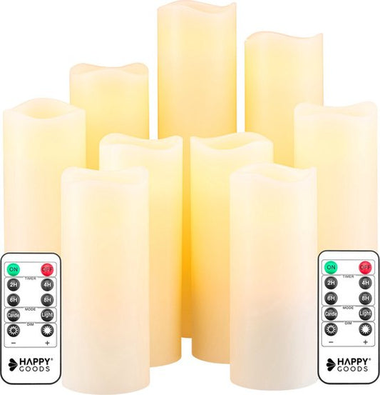 Happy Goods® - 9-teiliges Led-Kerzen-Set - ECHTES WACHS - 2 Fernbedienungen - bewegliche Flamme