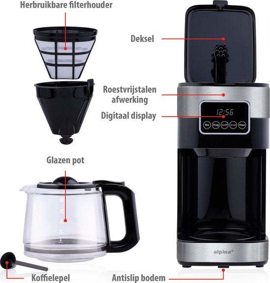 alpina Filterkaffeemaschine - 900W - 1,5 L - Grau/Schwarz