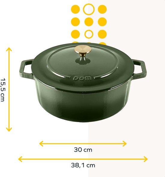 MOA Gusseisen-Kasserolle - 7,2L Eintopf - Für alle Wärmequellen inkl. Induktion - Mit Deckel - Ø 30cm - Antihaftbeschichtung - BPA und PFAS frei - Grün