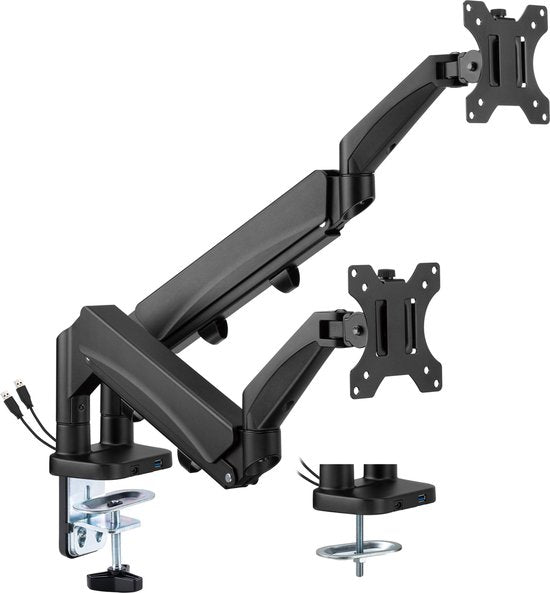 Monitorhalterung 2 bildschirme gasfeder - monitorarm - usb 3.0 und typ c - voll einstellbar