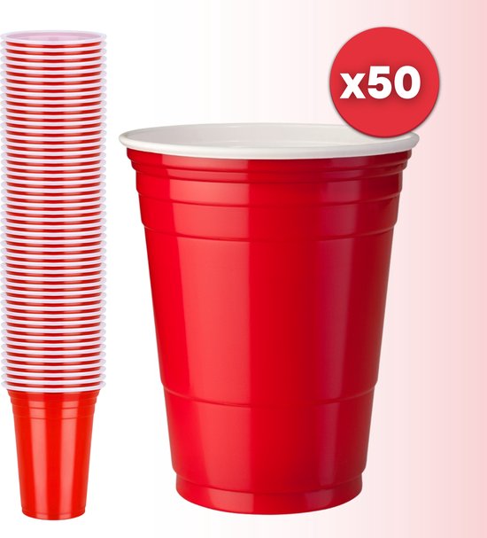 Aerend - Rote große Plastikbecher - Set mit 50 Stück 473 ml (16 oz) - Wiederverwendbare Trinkbecher für Party Camping Geburtstag - Bierspiel - Trinkspiel - Bierpong