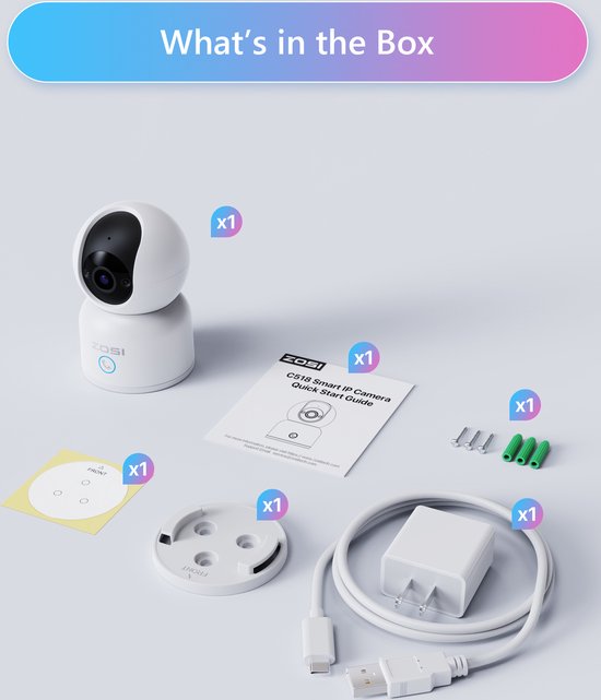 Fuegobird ZOSI C518 Indoor IP Kamera - 3MP - Gegensprechfunktion - Sicherheitskamera - Haustierkamera - Babykamera - Kompatibel mit 2.4G/5G WIFI - Funktioniert mit App - Weiß