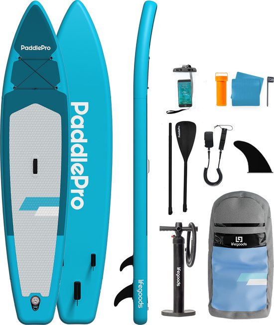 LifeGoods SUP Board Touring - 165 KG Belastbarkeit - Aufblasbar - Komplettes Sup Paket - Blau