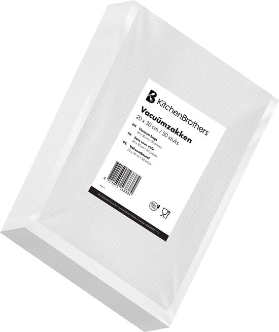 KitchenBrothers Vakuumbeutel - 50 Stück - 20x30cm - BPA-frei - Vakuumbeutel Lebensmittel - Sous vide Beutel - Für Vakuumiergerät