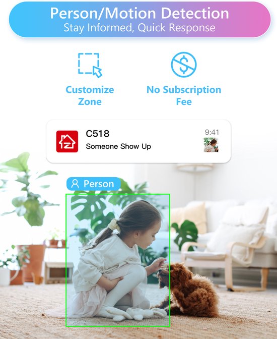 Fuegobird ZOSI C518 Indoor IP Kamera - 3MP - Gegensprechfunktion - Sicherheitskamera - Haustierkamera - Babykamera - Kompatibel mit 2.4G/5G WIFI - Funktioniert mit App - Weiß