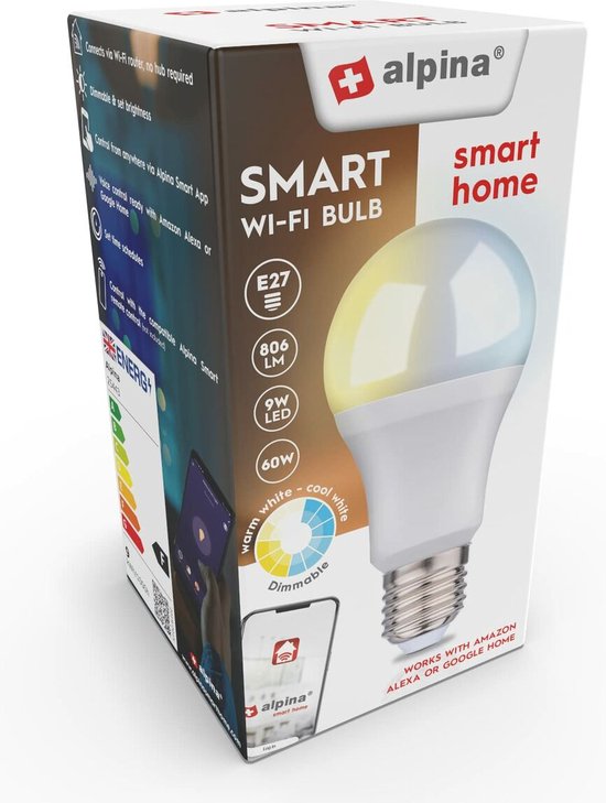 alpina Smart Home LED-Lampe - E27 - Warm- und kaltweißes Licht - Intelligente Beleuchtung - App-Steuerung