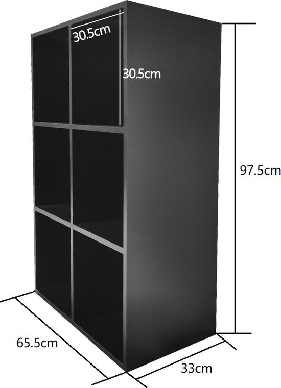 Fächerschrank Vakkie - 6 offene Fächer Aufbewahrungsschrank - Bücherregal - Wandschrank - Schwarz