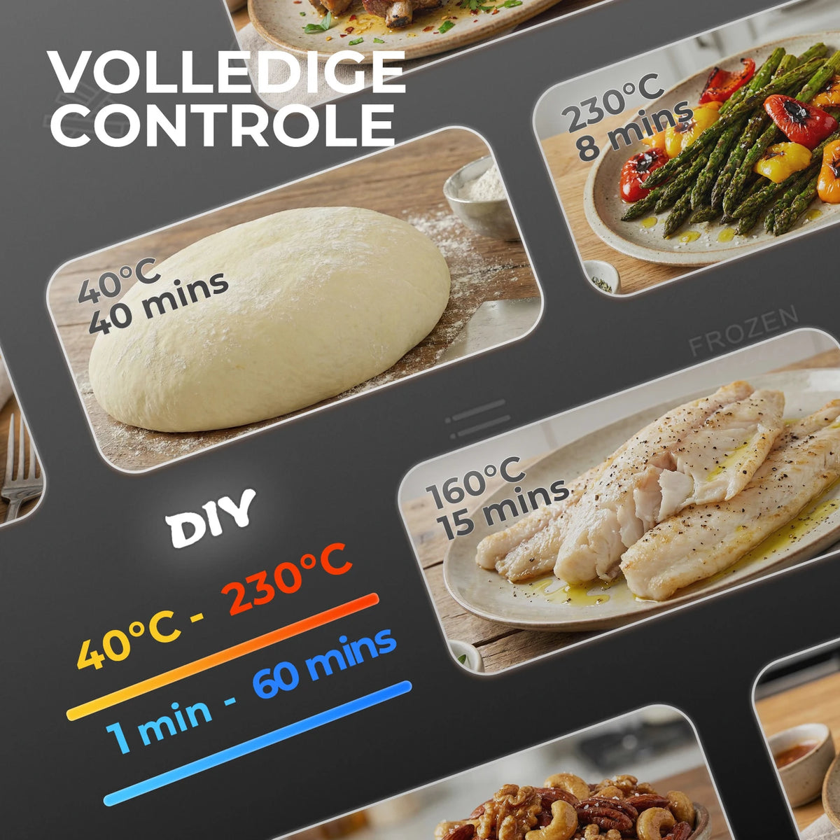 Rouny 12-Zoll-Pizzaofen und Heißluftfritteuse 2200 W – 11-in-1 – Doppelheizung – 360° Heißluft – 4,3 l – Schwarz