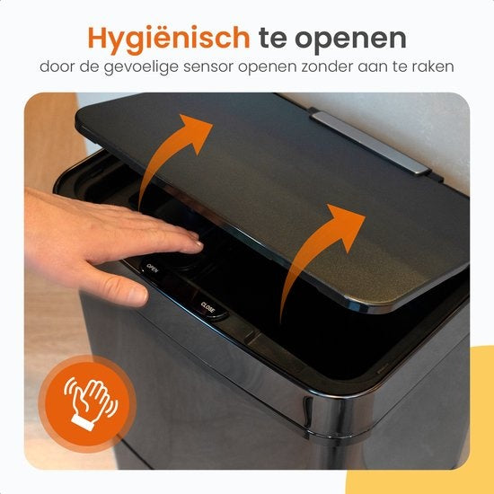 Goliving Automatic Sensor Trashcan 64 Liter - Küchenabfalleimer - Abfallbehälter Abfalltrennung - Freihändiger Sensor - Feuchtigkeitsbeständig - Schließender Rand - Langlebiger Edelstahl - 40L + 2x12L + 8L - Schwarz