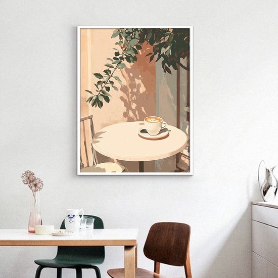 Rubye® Diamantmalerei - Diamantmalerei Erwachsene - Diamantmalerei Kinder - Diamantmalerei Komplettpaket - Kaffeeterrasse - 30x40cm