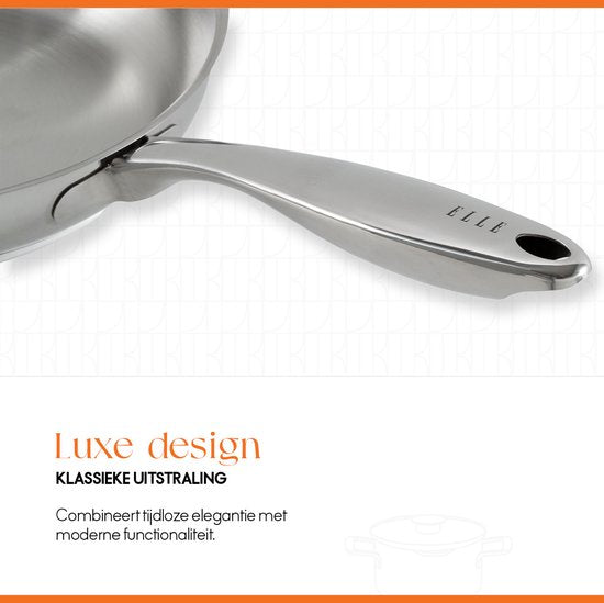 ELLE Gourmet Classique Edelstahl-Wokpfanne mit Deckel - Ø 28 cm - PFAS-frei - Induktion