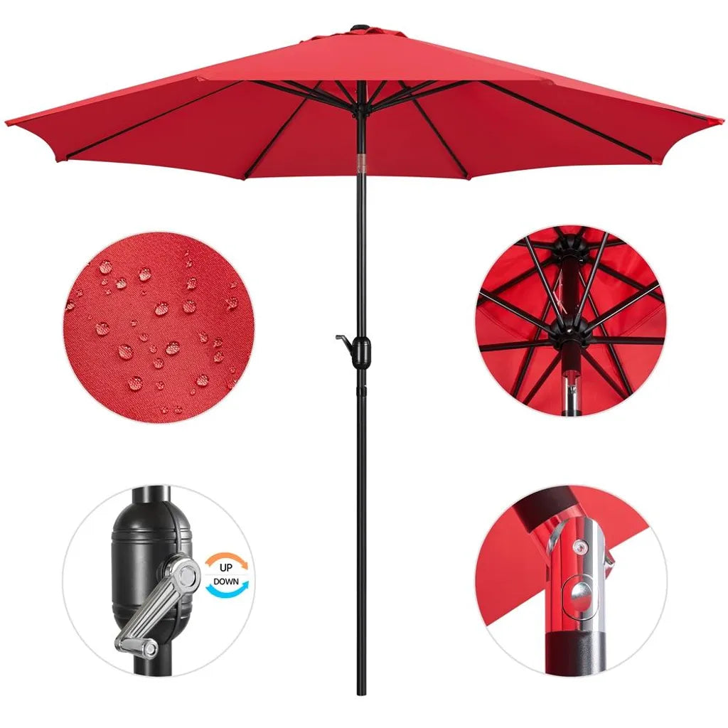 Yaheetech Sonnenschirm Ø 300 cm – Rot – Neigbarer Gartenschirm mit Schwenkmechanismus und UV50+-Schutz
