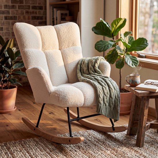 Bayt Schaukelstuhl – Sessel – Schaukelstuhl für das Babyzimmer – Relaxsessel – Weiß