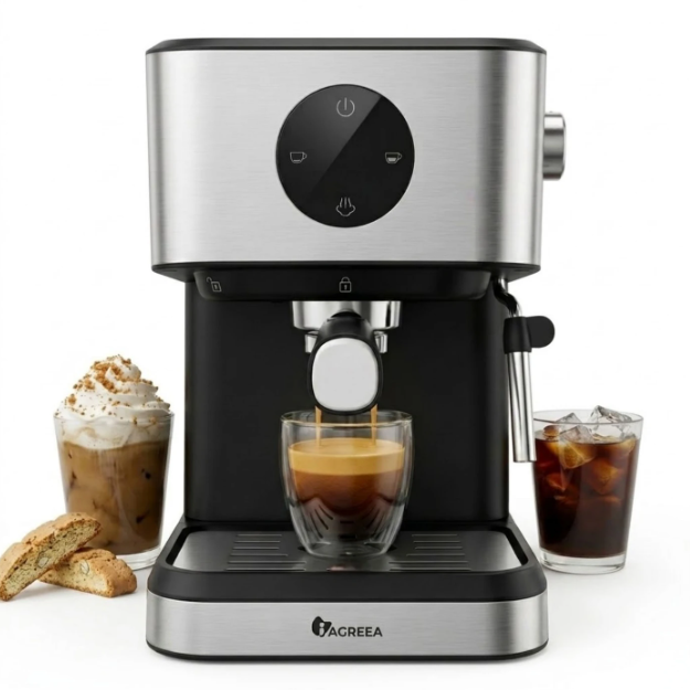 Iagreea Espressomaschine CM3050 – 20 bar – Dampfdüse – 1,5 l – Edelstahl
