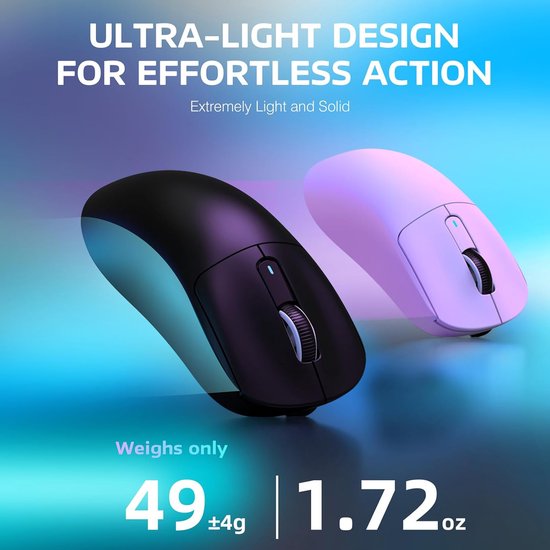 ATTACK SHARK Kabellose Gaming-Maus – Kabelgebunden/2,4 GHz/BT 5.4 – Leichtgewicht 49 g – PAW3395 – 26.000 DPI – Schwarz