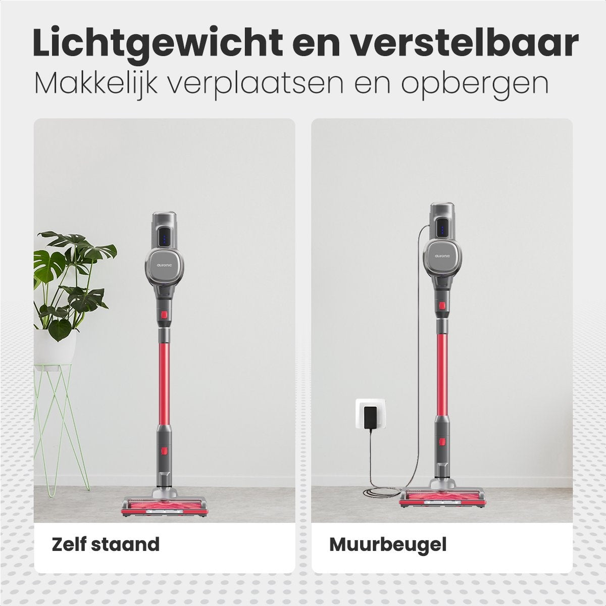 Auronic - Kabelloser Staubsauger 220W - Grau/Rot