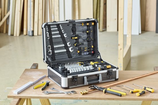 ALDORR Tools – 89 - Teiliges Werkzeugset im Koffer – Werkzeugkasten – Gefüllter Werkzeugkoffer – Werkzeugkiste – Schraubendreherset – Aluminium – Handwerkzeug – Basiswerkzeug – Mit Drehmomentschlüssel und Ratsche – Geschenk für Männer - Einweihungsgeschen