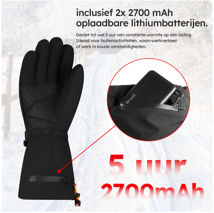 Saaf - Beheizte Handschuhe Premium - Größe M - Schwarzes Polyester - 3 Wärmestufen & wiederaufladbar - Wasser- & Windabweisend - Optimaler Komfort