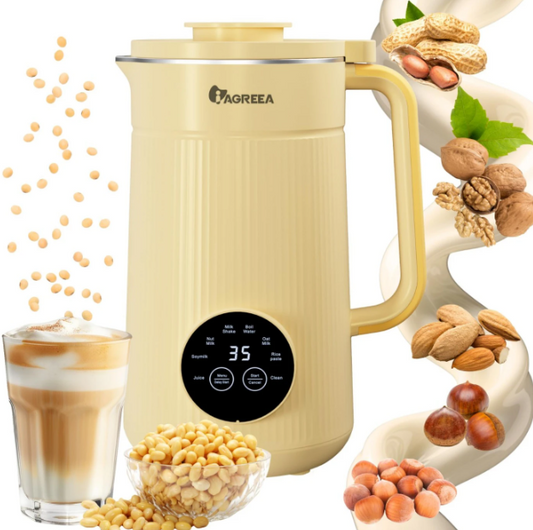 Iagreea Nussmilchbereiter 8-in-1 – 1 l – Selbstreinigend – Edelstahlmesser – Gelb