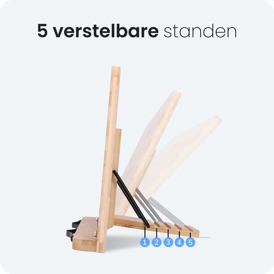 Kochbuch- und Tablettenständer - Verstellbar mit Klemmen - Bücher - Stütze - Ständer - Gestell - Halter - Buch - Stützen - Metall - Holz - Bambus - Lesen - Gestell - Luft