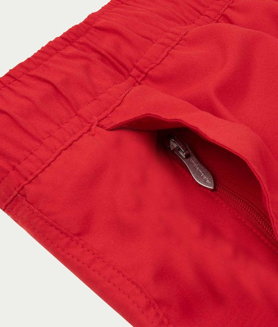 Undiemeister Herren-Badehose – Schnelltrocknend – Taschen mit Reißverschluss – 100 % recyceltes Polyester – Fiery Sunrise (Rot) – Größe L
