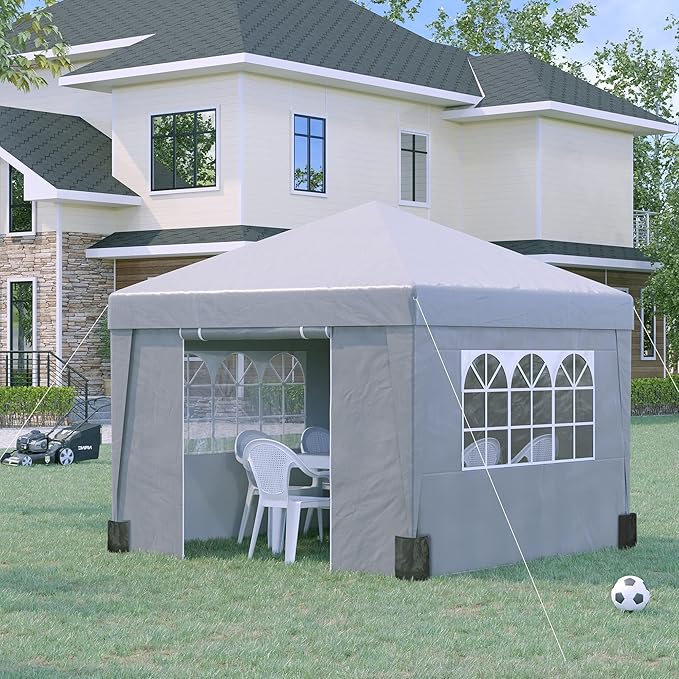 Outsunny Gartenpavillon, Pop-up, faltbar, Pavillon, Partyzelt, 3 x 3 m, UV-Schutz 30+, mit Fenstern, Seitenwänden, Transporttasche, Sandsäcken, grau