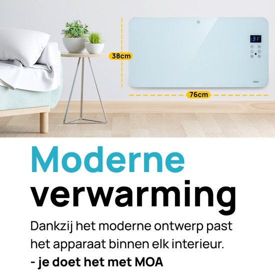 MOA Smart Glass Panel Heater with WiFi - Elektrische Heizung - Konvektorheizung - Flächenheizung - Tragbare Heizung - Weiß - PH15W