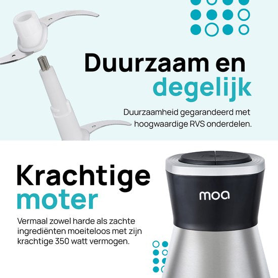MOA Chopper Electric - Food Chopper XL - 350 W - 2L Glasschüssel - 4 Messer - rostfreier Stahl