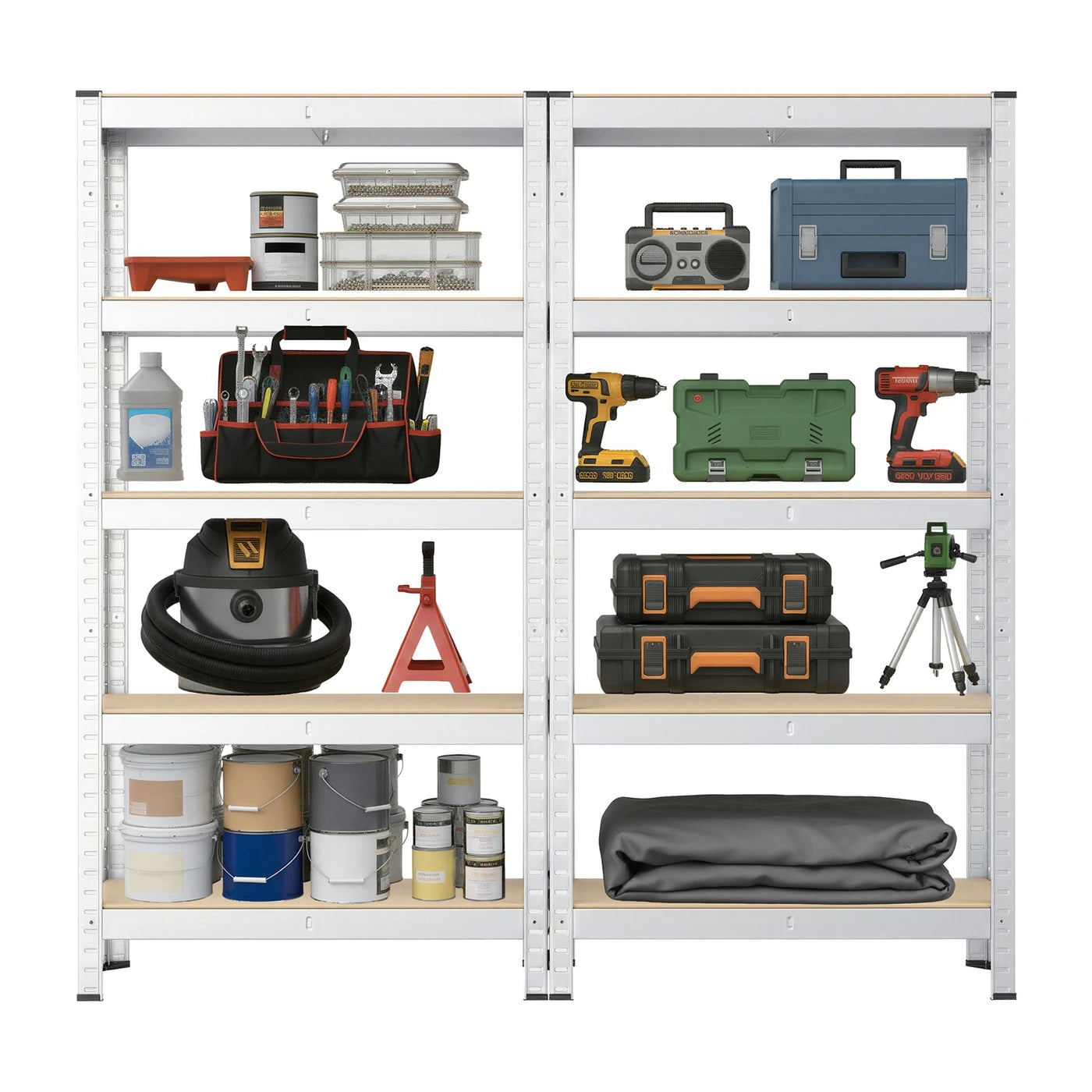 Joyfurnos Aufbewahrungsregal, 2er-Set – Silber – 5 Einlegeböden pro Regal – 650 kg pro Regal – Montage ohne Schrauben – 75 x 30 x 150 cm