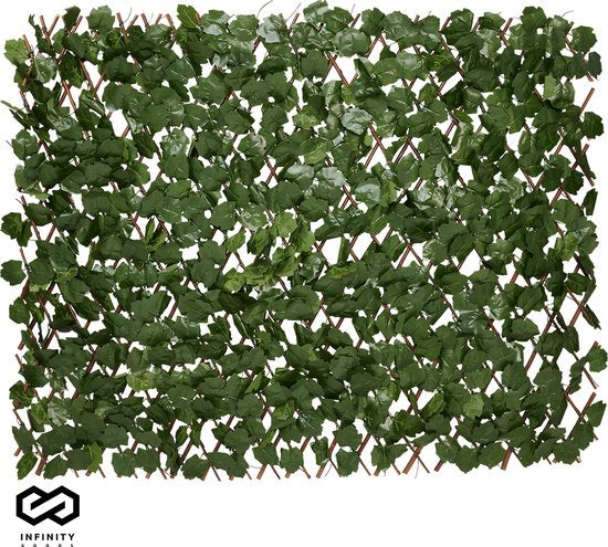 Infinity Goods Künstliche Hecke - Ausziehbar - 180 x 90 cm - Künstlicher Efeu - Künstliche Pflanzen für draußen und drinnen - Pflanzenimitat - Künstlicher Efeu - Ausziehbar - Gartenschirm - Balkonsichtschutz