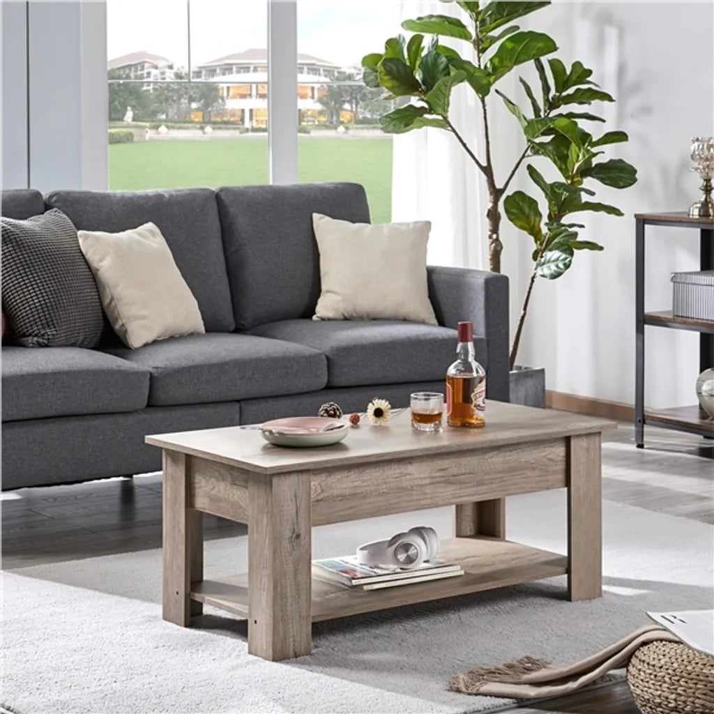 Yaheetech Couchtisch mit verstellbarer Tischplatte und Stauraum – Espresso – 98 x 50 x 41,8 cm