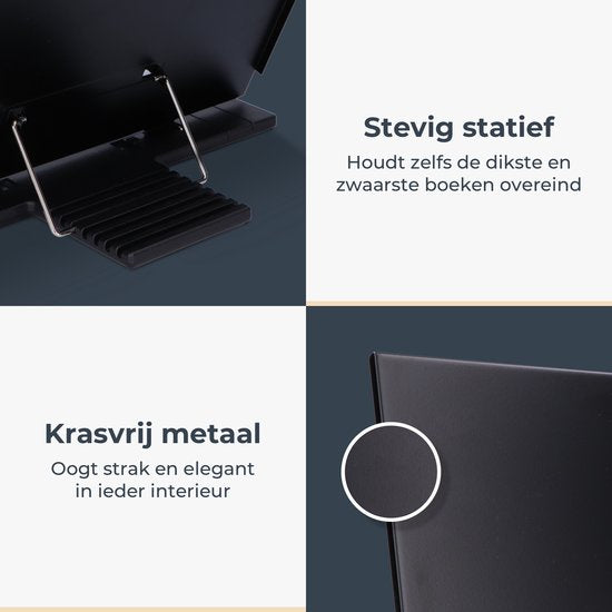 Castagnola Verstellbarer Buchständer - Buchhalter mit 7 Ständern - Kochbuchhalter Metall - Tablet-Halter Schwarz - Rutschfester Leseständer - Buchständer
